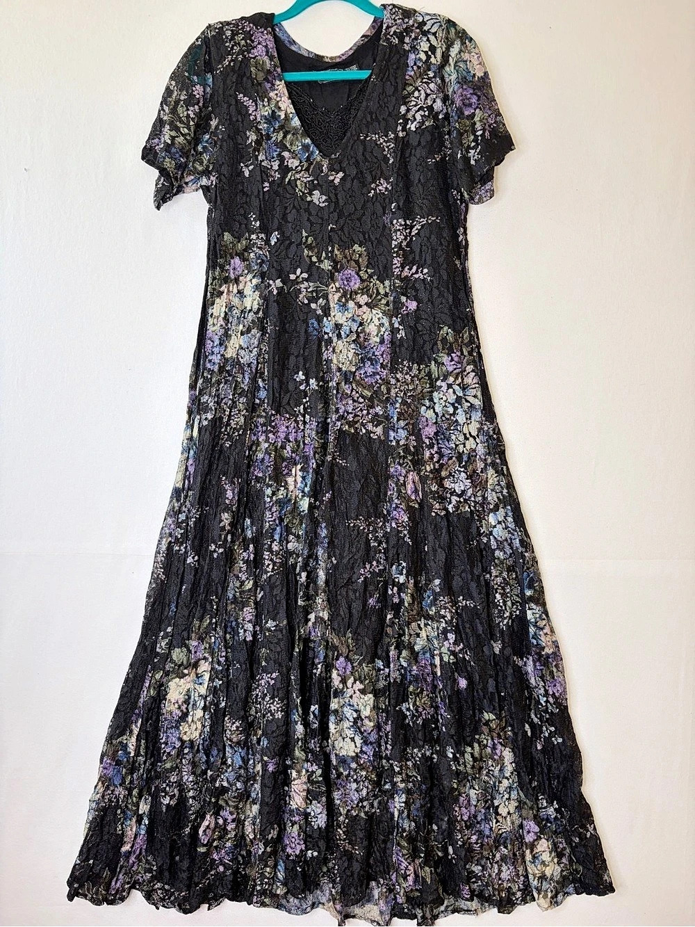 Nostalgia Black Floral Lace Maxi Dress Whimsigoth Cottagecore Size S